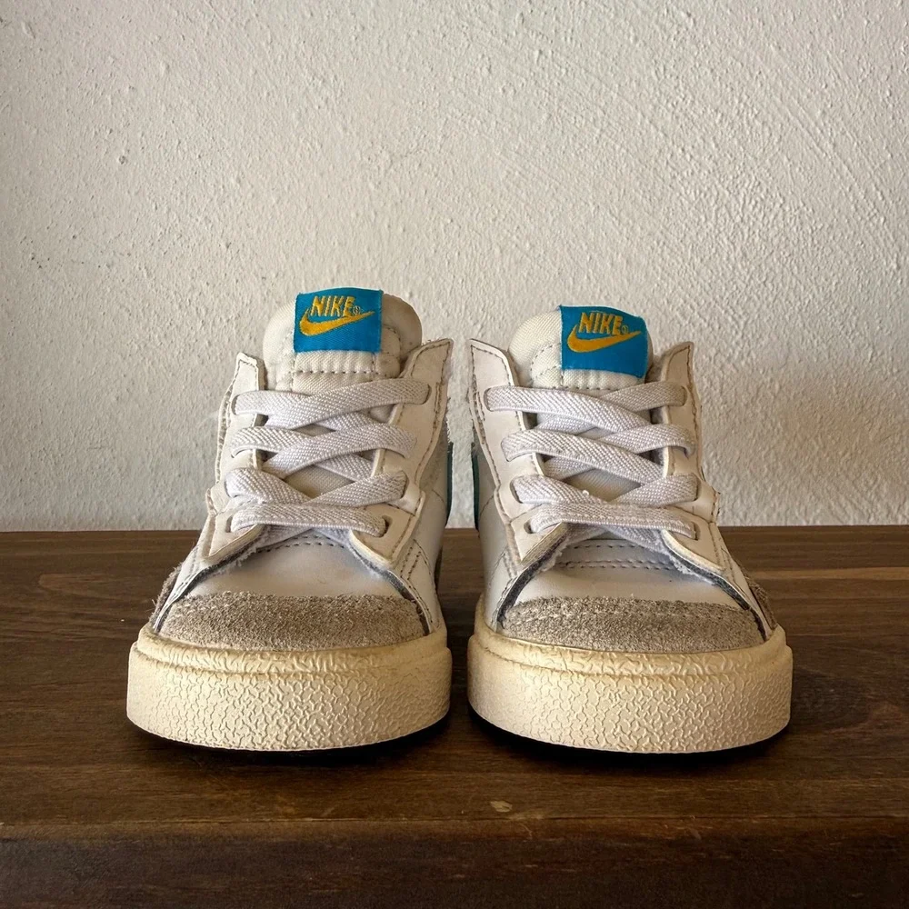 Nike Blazer Mid '77 TD Toddler Sneakers Size 4C White Blue Yellow DA4088-107
